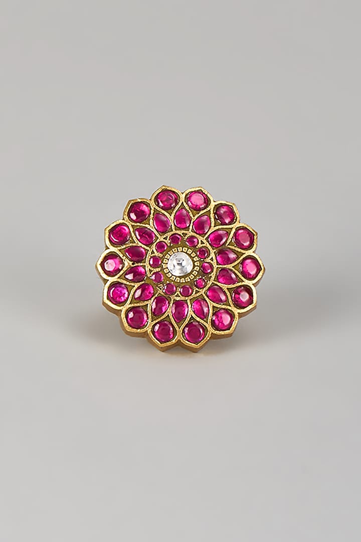 Gold Finish Ruby Stone Ring by Preeti Mohan at Pernia's Pop Up Shop