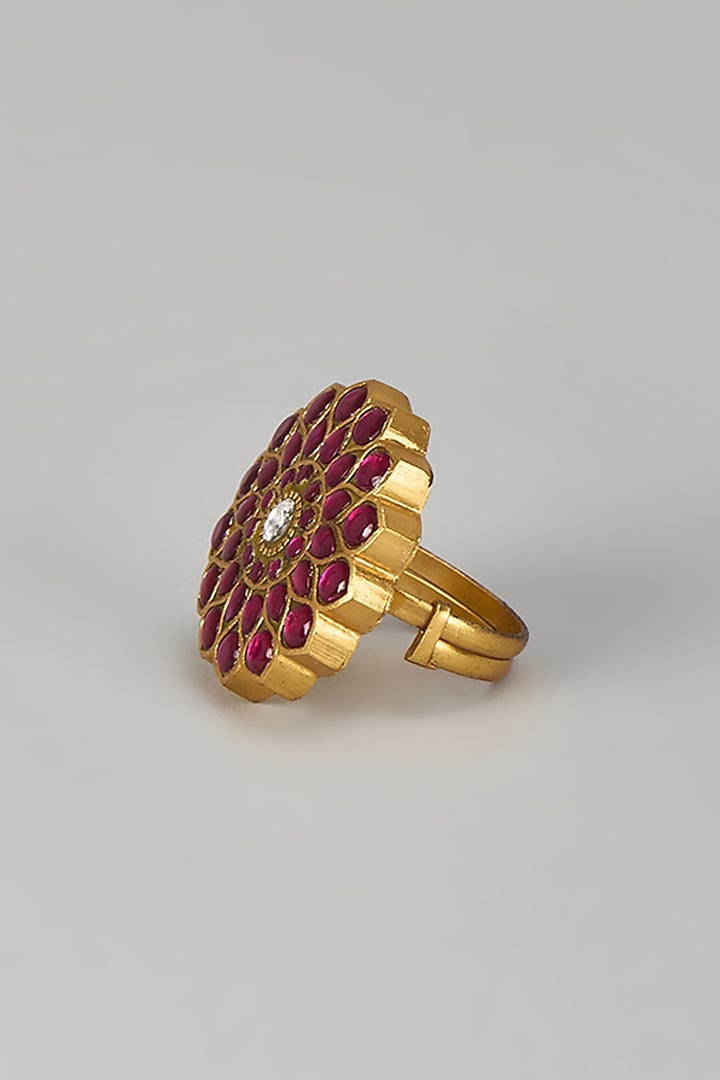 Gold Finish Ruby Stone Ring by Preeti Mohan at Pernia's Pop Up Shop