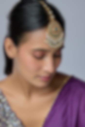 Gold Finish Kundan Polki & Multi-Colored Stone Maangtikka by Preeti Mohan at Pernia's Pop Up Shop