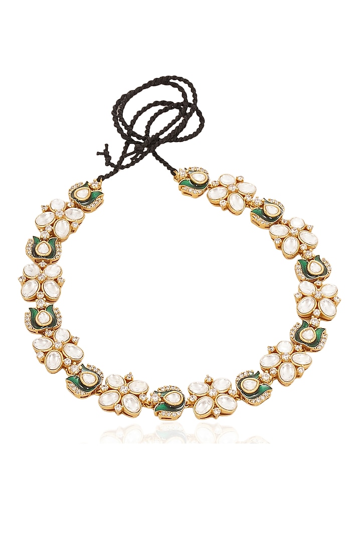 Gold Plated Green Stone Sheesh Patti by Preeti Mohan at Pernia's Pop Up Shop