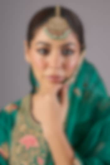 Antique Gold Finish Kundan Polki & Pearl Maangtikka by Preeti Mohan at Pernia's Pop Up Shop