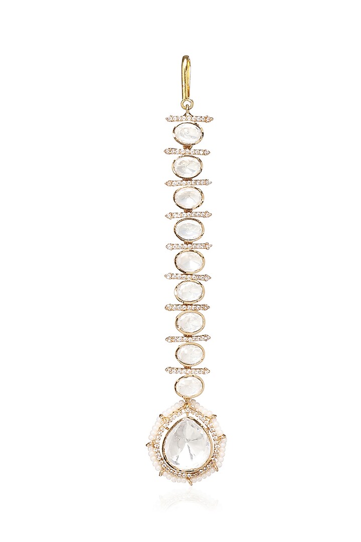Gold Plated White Stone Maangtikka by Preeti Mohan at Pernia's Pop Up Shop