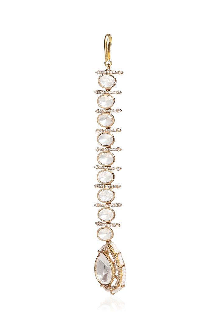 Gold Plated White Stone Maangtikka by Preeti Mohan at Pernia's Pop Up Shop