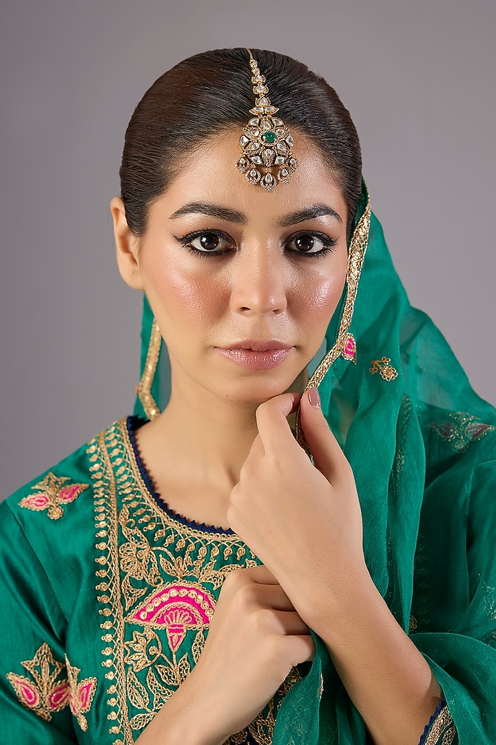 Antique Gold Finish Kundan Polki & Pearl Maangtikka by Preeti Mohan at Pernia's Pop Up Shop