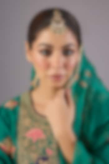 Antique Gold Finish Kundan Polki & Pearl Maangtikka by Preeti Mohan at Pernia's Pop Up Shop