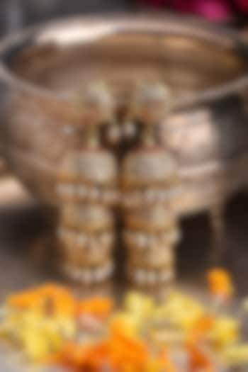 Gold Plated White Pearl Jhumka Earrings by Preeti Mohan at Pernia's Pop Up Shop