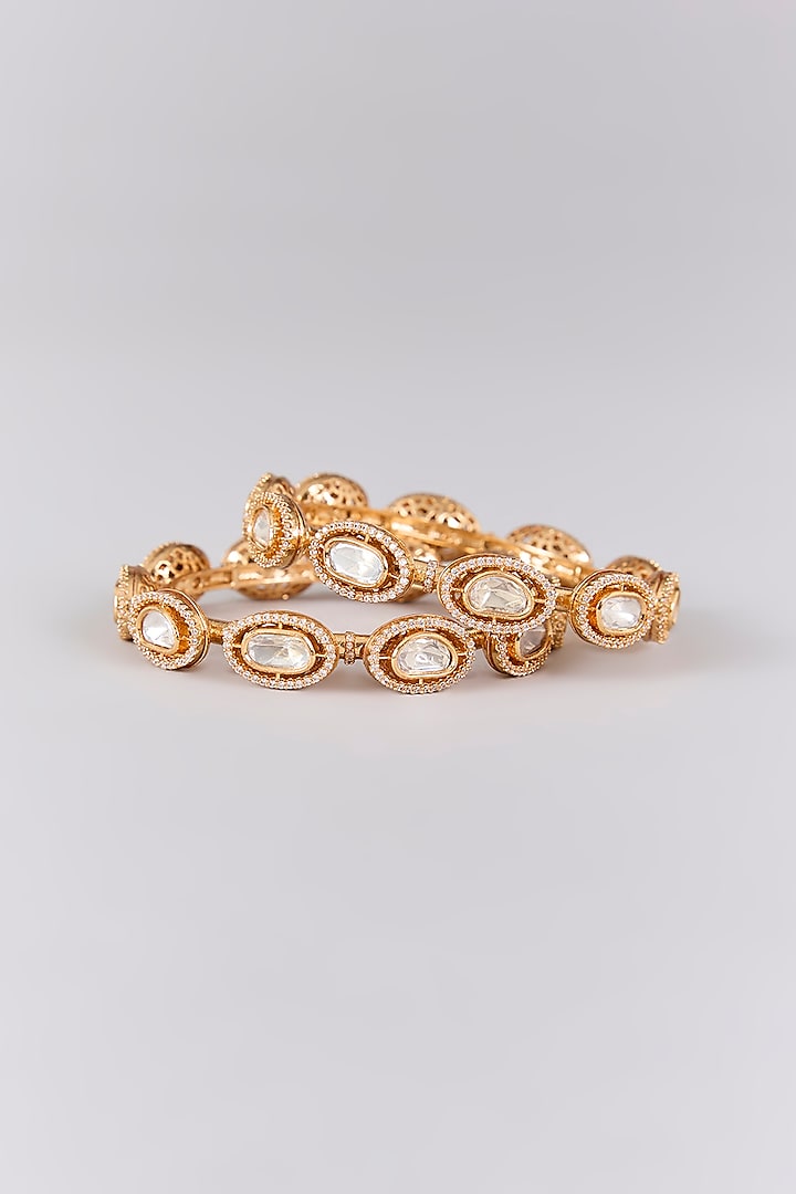Antique Gold Finish Kundan Polki Bangles (Set Of 2) by Preeti Mohan at Pernia's Pop Up Shop