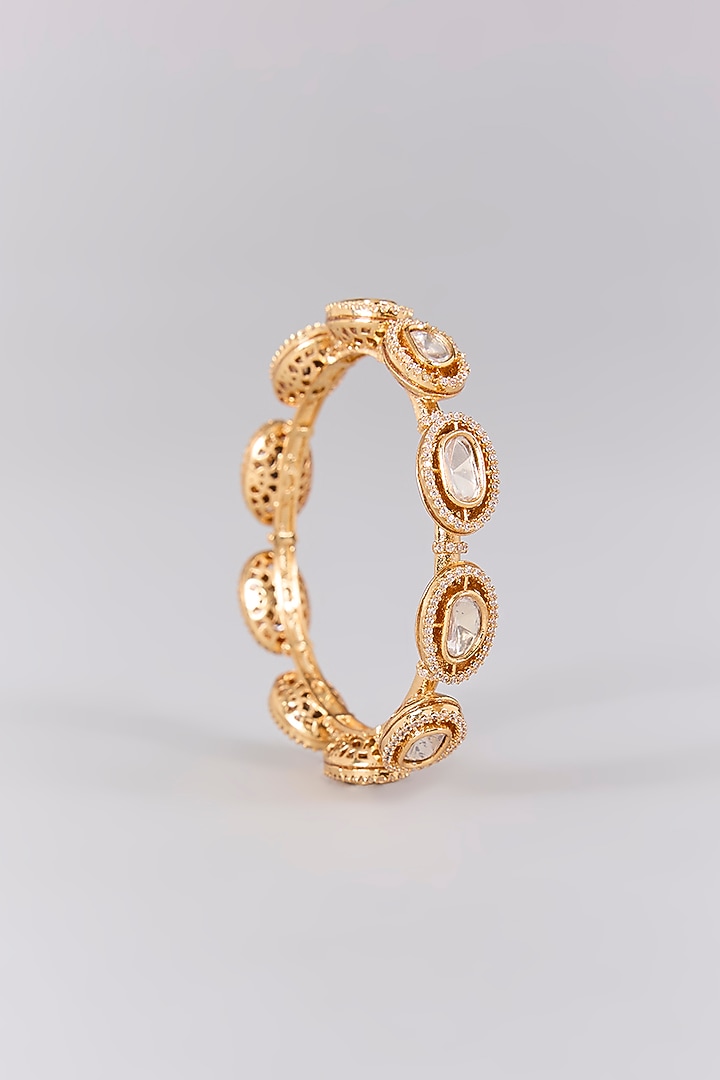 Antique Gold Finish Kundan Polki Bangles (Set Of 2) by Preeti Mohan at Pernia's Pop Up Shop