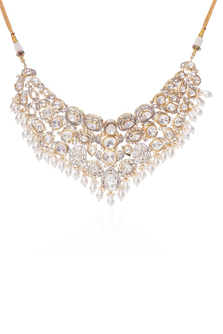 Gold Plated White Pearl Necklace Set by Preeti Mohan at Pernia's Pop Up Shop