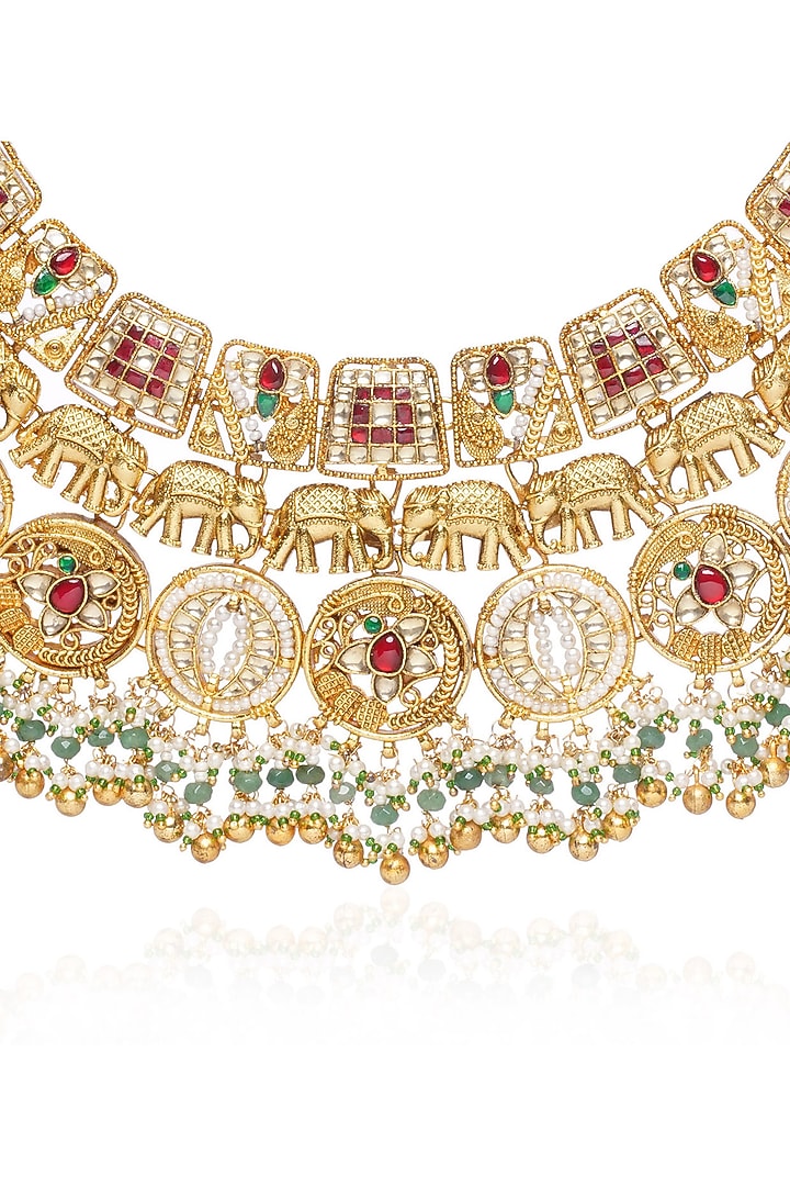 Gold Plated Green Onyx & Pearl Necklace Set by Preeti Mohan at Pernia's Pop Up Shop