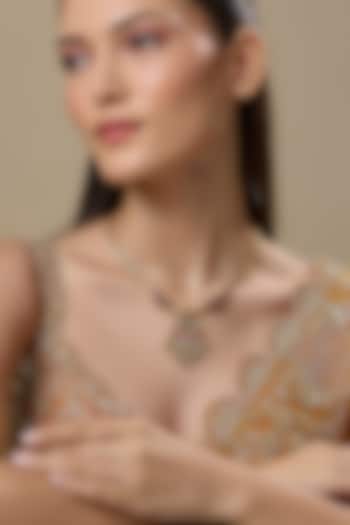 Gold Finish Kundan Polki & Green Onyx Fluorite Stone Necklace In Sterling Silver by Preeti Mohan at Pernia's Pop Up Shop