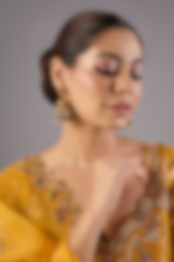 Antique Gold Finish Kundan Polki & Pearl Jhumka Earrings by Preeti Mohan at Pernia's Pop Up Shop