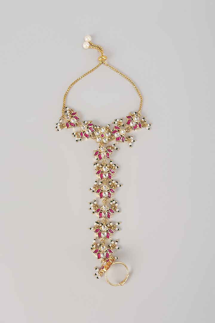Gold Finish Kundan Polki Haathphool by Preeti Mohan at Pernia's Pop Up Shop