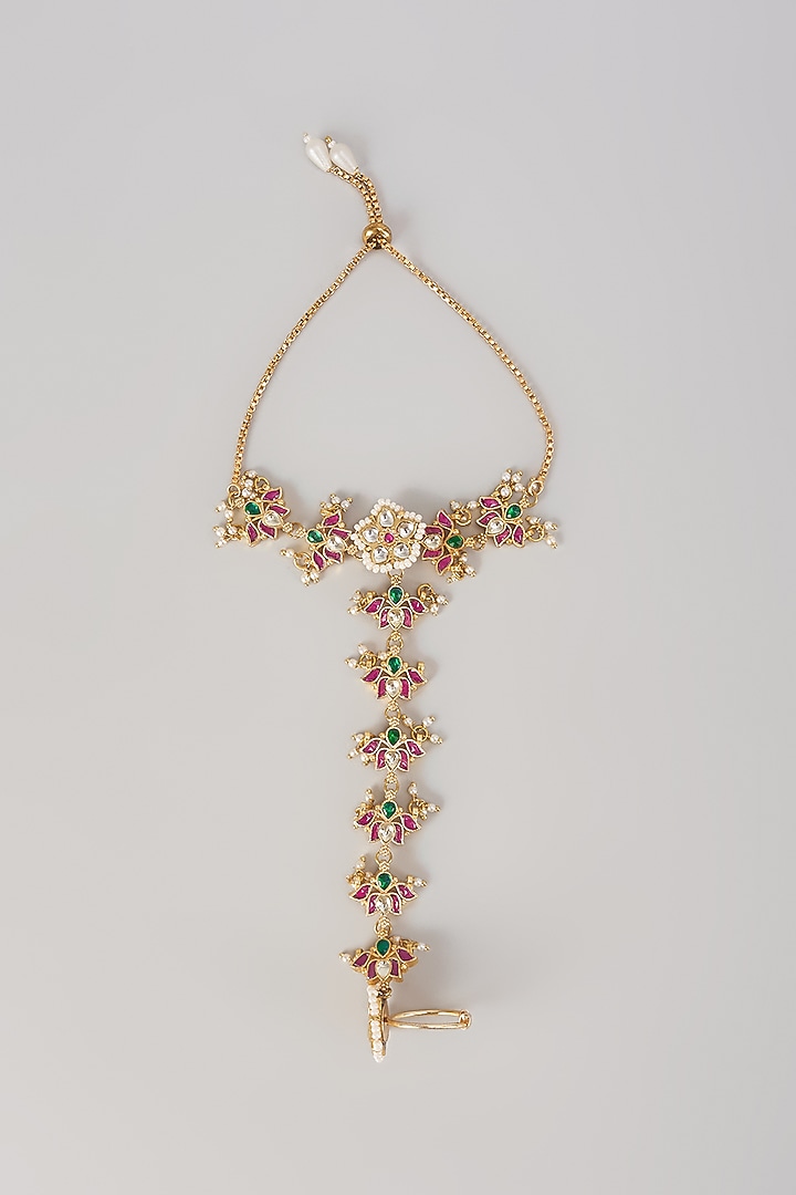 Gold Finish Kundan Polki Haathphool by Preeti Mohan at Pernia's Pop Up Shop