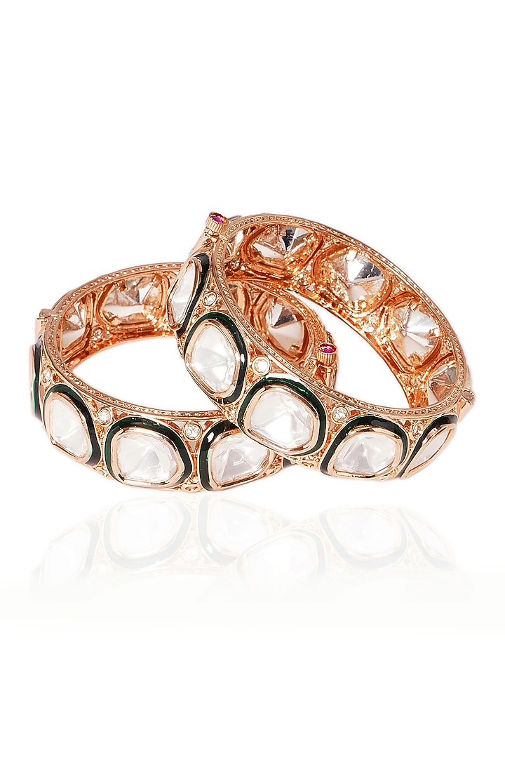 Gold Plated Green Stone Bangles (Set Of 2) by Preeti Mohan at Pernia's Pop Up Shop