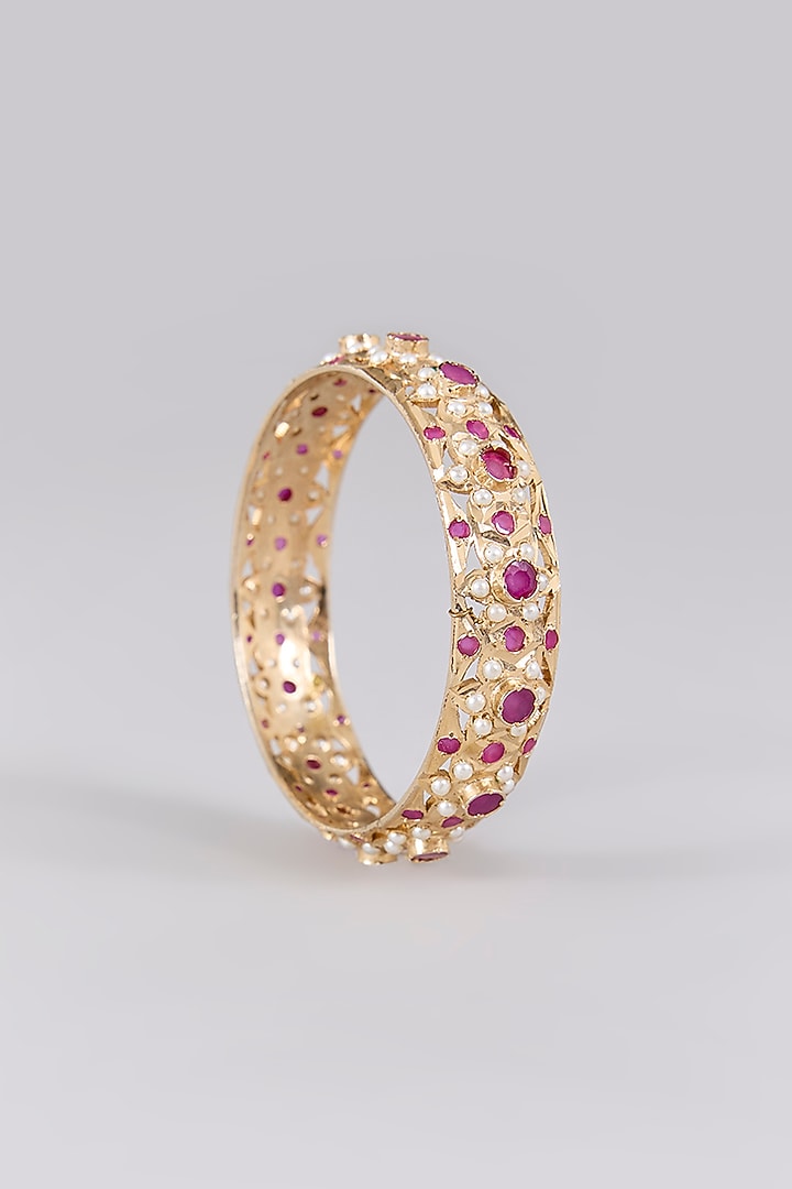 Gold Finish Ruby Bangles (Set Of 2) by Preeti Mohan at Pernia's Pop Up Shop