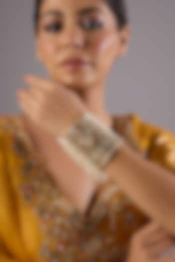 Antique Gold Finish Kundan Polki & Pearl Bangle by Preeti Mohan at Pernia's Pop Up Shop