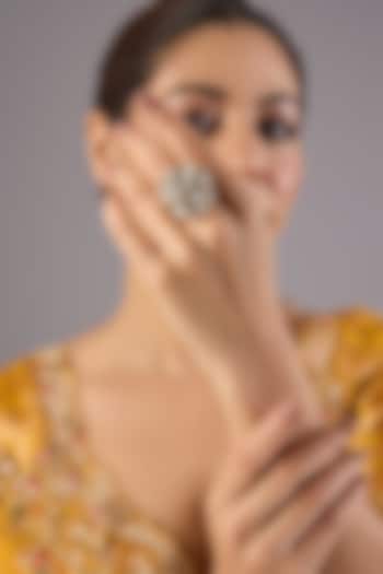 Antique Gold Finish Kundan Polki & Pearl Ring by Preeti Mohan at Pernia's Pop Up Shop