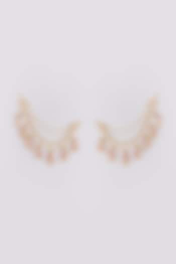 Gold Finish Kundan Polki & Pearl Ear Chain Dangler Earrings by Preeti Mohan at Pernia's Pop Up Shop