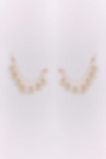 Gold Finish Kundan Polki & Pearl Ear Chain Dangler Earrings by Preeti Mohan at Pernia's Pop Up Shop
