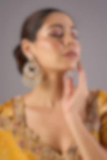 Antique Gold Finish Kundan Polki & Pearl Dangler Earrings by Preeti Mohan at Pernia's Pop Up Shop