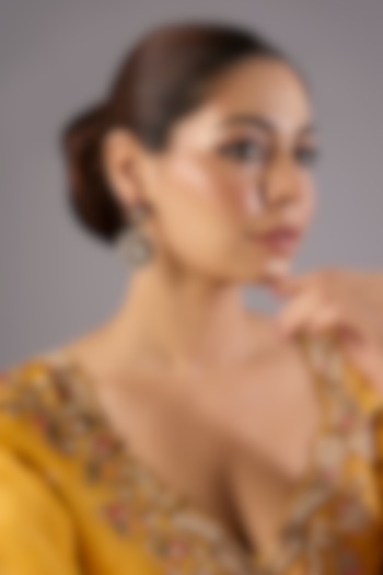 Antique Gold Finish Kundan Polki & Pearl Dangler Earrings by Preeti Mohan at Pernia's Pop Up Shop