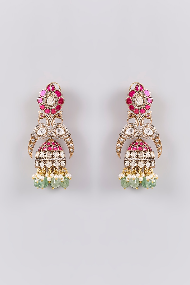 Antique Gold Finish Kundan Polki & Pearl Dangler Earrings by Preeti Mohan at Pernia's Pop Up Shop