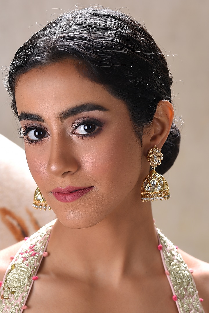 Gold Plated White Pearl Jhumka Earrings by Preeti Mohan at Pernia's Pop Up Shop
