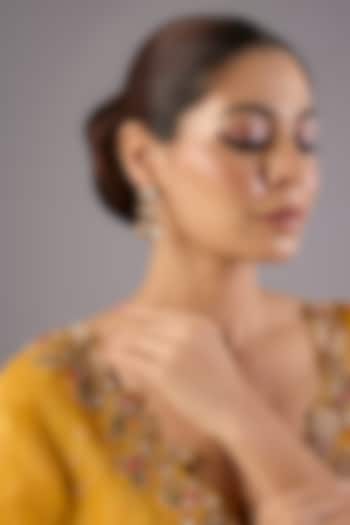 Antique Gold Finish Kundan Polki & Pearl Dangler Earrings by Preeti Mohan at Pernia's Pop Up Shop