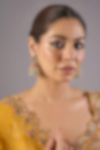 Antique Gold Finish Kundan Polki & Pearl Dangler Earrings by Preeti Mohan at Pernia's Pop Up Shop