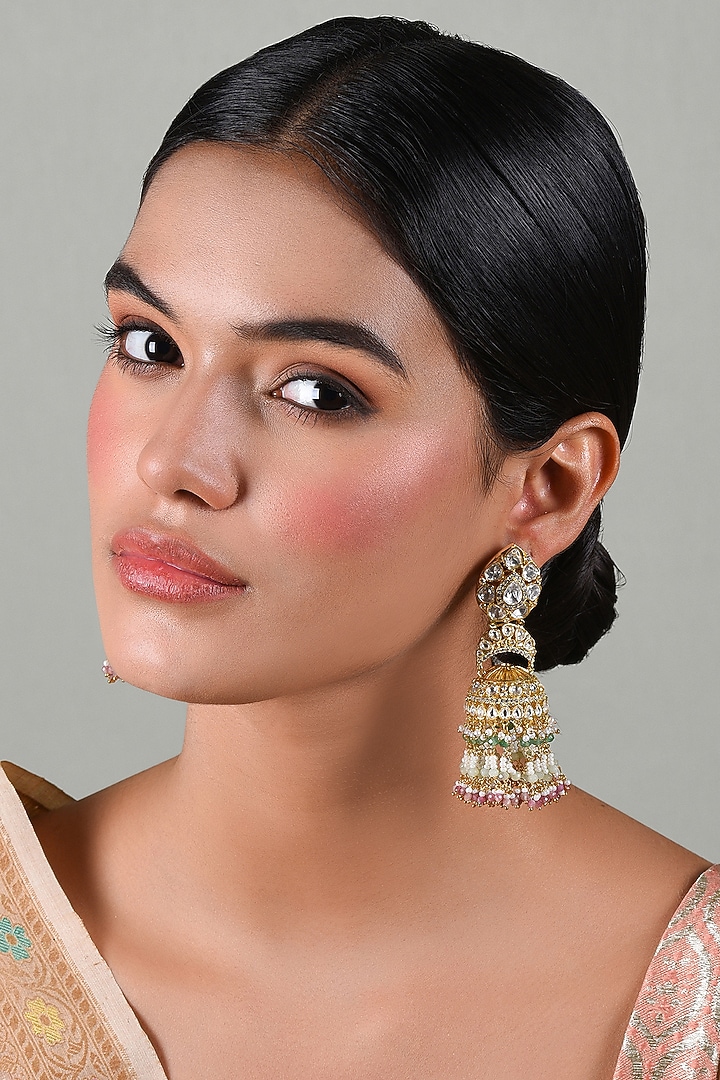 Gold Plated Green Onyx & Pearl Dangler Earrings by Preeti Mohan at Pernia's Pop Up Shop