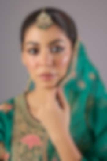 Antique Gold Finish Kundan Polki & Pearl Maangtikka by Preeti Mohan at Pernia's Pop Up Shop