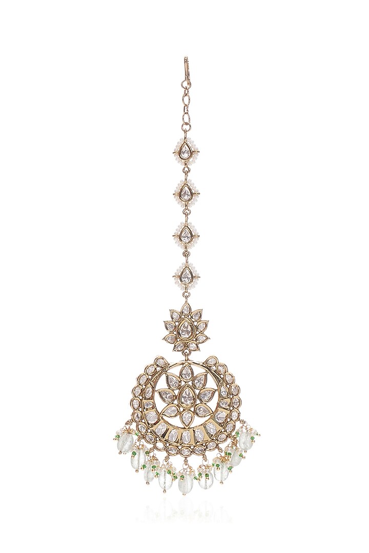 Gold Plated Green Onyx & Pearl Maangtikka by Preeti Mohan at Pernia's Pop Up Shop