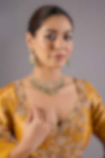 Antique Gold Finish Kundan Polki & Pearl Necklace Set by Preeti Mohan at Pernia's Pop Up Shop