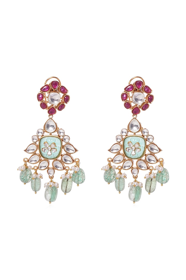 Gold Plated Green Onyx & Pearl Necklace Set by Preeti Mohan at Pernia's Pop Up Shop