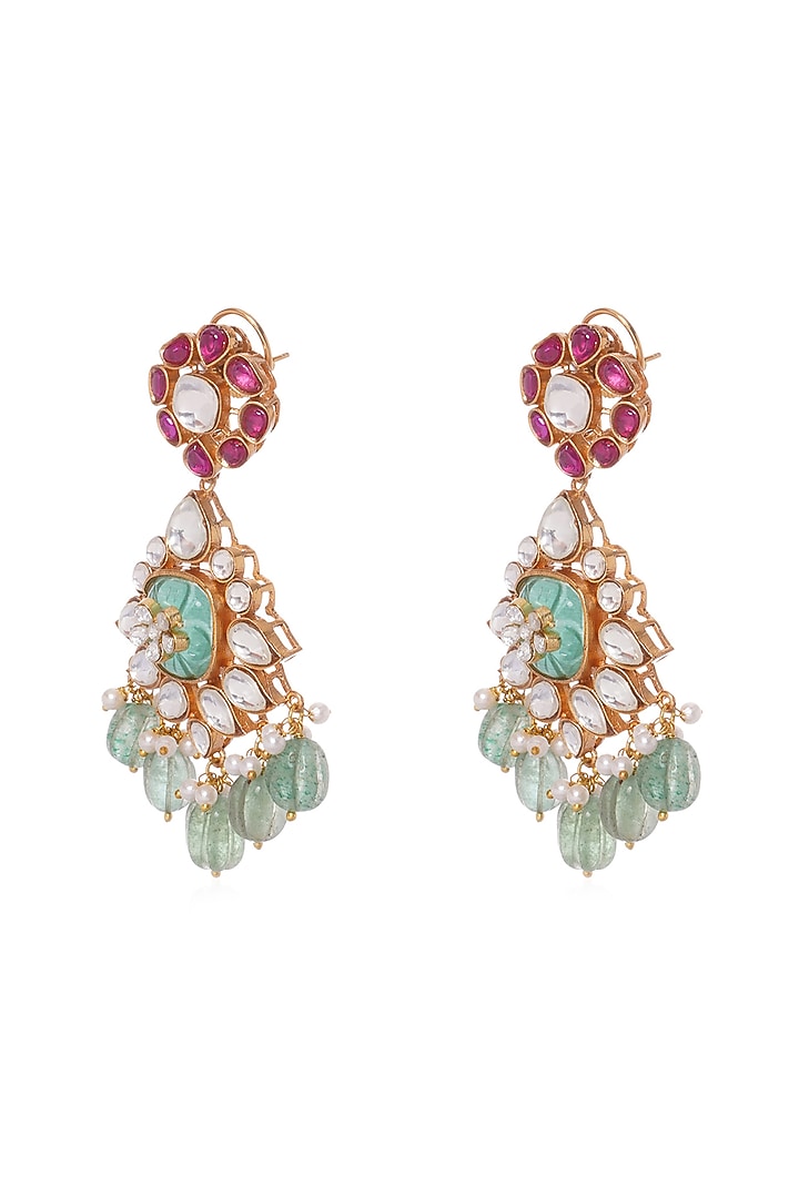 Gold Plated Green Onyx & Pearl Necklace Set by Preeti Mohan at Pernia's Pop Up Shop