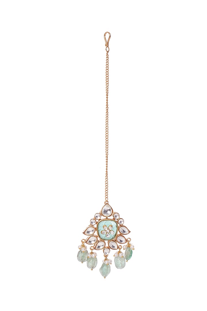 Gold Plated Green Onyx & Pearl Necklace Set by Preeti Mohan at Pernia's Pop Up Shop