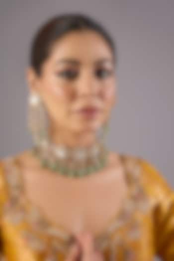 Antique Gold Finish Kundan Polki & Pearl Necklace Set by Preeti Mohan at Pernia's Pop Up Shop