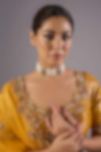 Antique Gold Finish Kundan Polki & Pearl Necklace by Preeti Mohan at Pernia's Pop Up Shop