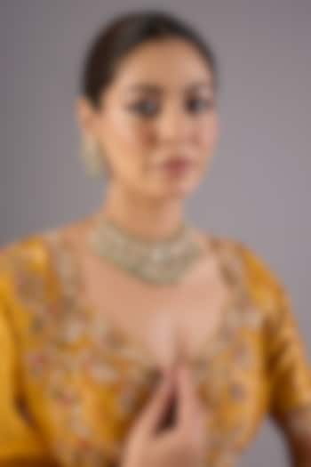 Antique Gold Finish Kundan Polki & Pearl Necklace Set by Preeti Mohan at Pernia's Pop Up Shop