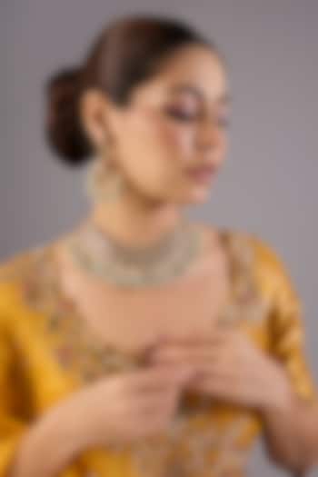 Antique Gold Finish Kundan Polki & Pearl Necklace Set by Preeti Mohan at Pernia's Pop Up Shop