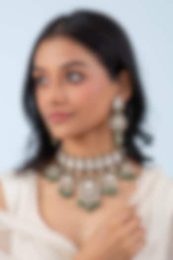 Gold Plated Green Onyx & Pearl Necklace Set by Preeti Mohan at Pernia's Pop Up Shop