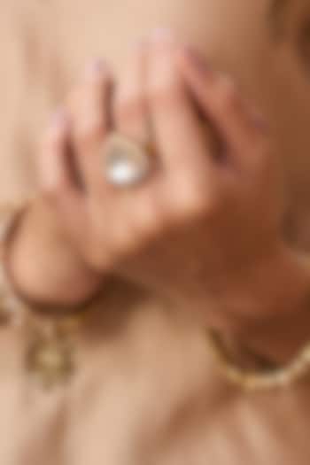 Gold Plated White Stone Ring by Preeti Mohan at Pernia's Pop Up Shop