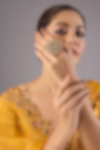 Antique Gold Finish Kundan Polki & Pearl Ring by Preeti Mohan at Pernia's Pop Up Shop