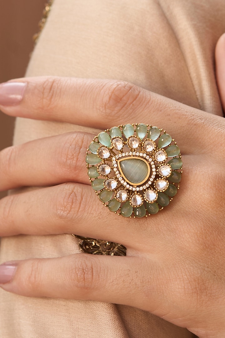 Gold Plated Mint Stone Ring by Preeti Mohan at Pernia's Pop Up Shop