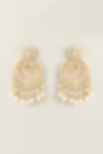 Gold Plated White Kundan Chaandbali Earrings by Preeti Mohan