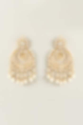 Gold Plated White Kundan Chaandbali Earrings by Preeti Mohan at Pernia's Pop Up Shop