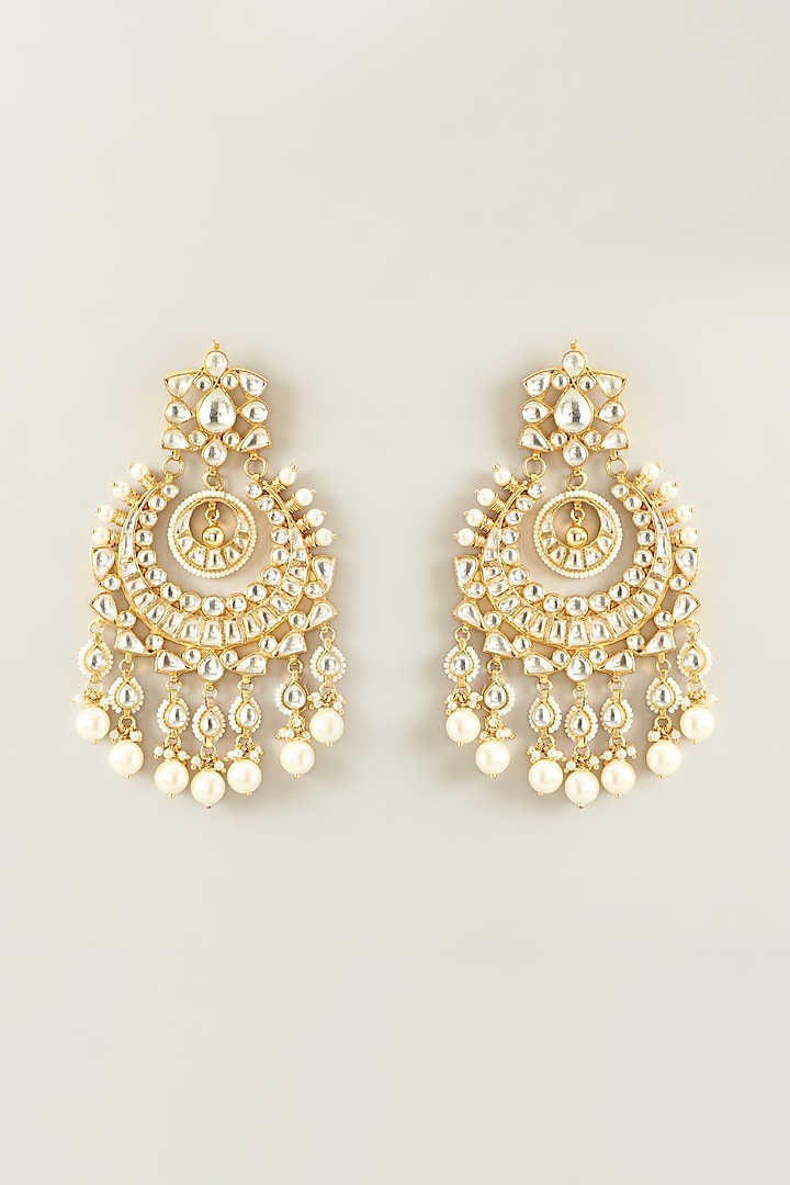 Gold Plated White Kundan Chaandbali Earrings by Preeti Mohan at Pernia's Pop Up Shop