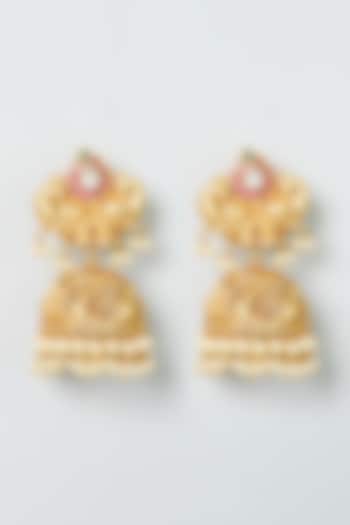 Gold Finish Temple Jhumka Earrings by Preeti Mohan