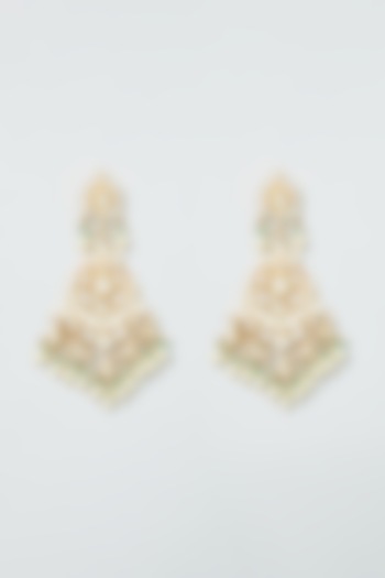 Gold Finish Chandbali Earrings With Green Stones by Preeti Mohan